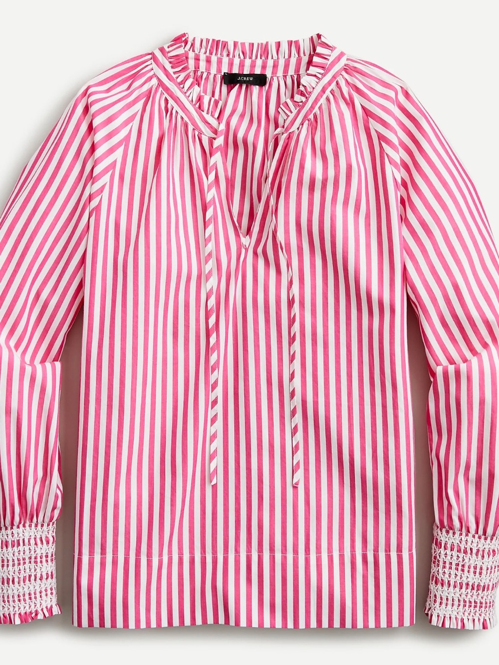 J.Crew Smocked-Cuff Popover Top in Pink Stripe Size Small